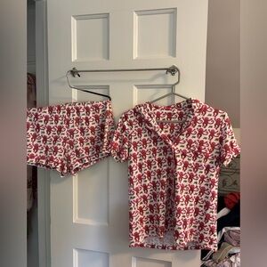 Roller Rabbit Pink and White Monkey Print Pajama Set